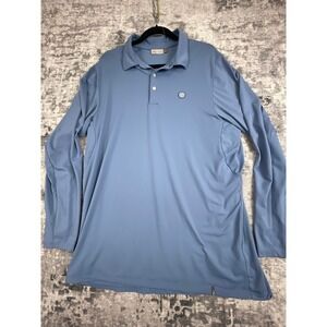 KJUS Golf Long Sleeve Polo Shirt XL Blue Solid Performance Poly Blend Mens